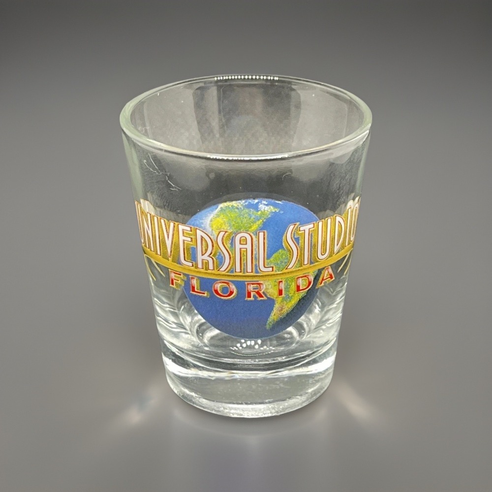 Universal Studios‎ Florida Shot Glass Souvenir Clear Glass Globe Logo